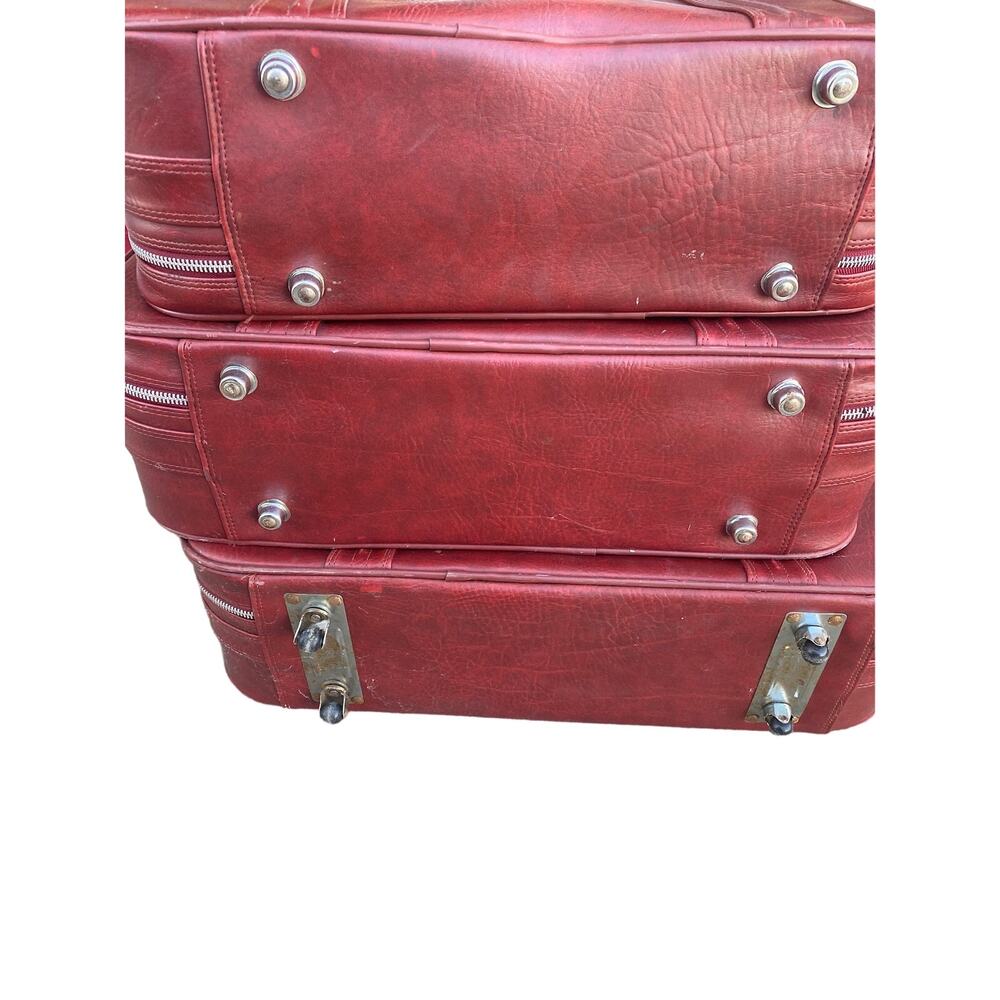 Set of 3 VTG New Vista Korean Travel Luggage Faux Leather Burgundy suitcases - Picture 11 of 16